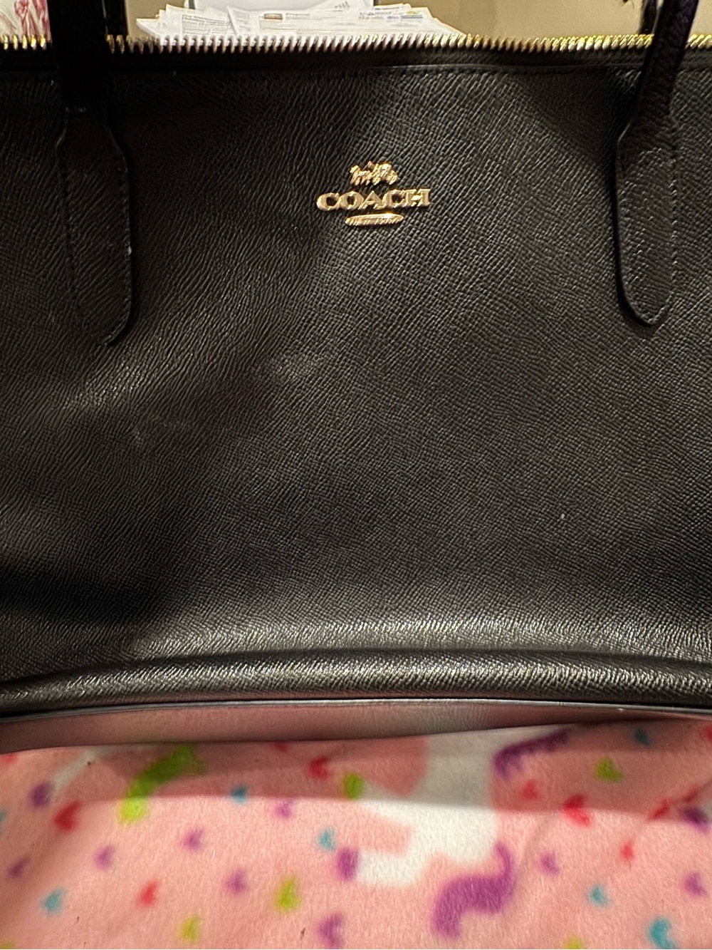 Coach Black Saffiano Leather Tote Bag (see pics, has tear in one of the straps )